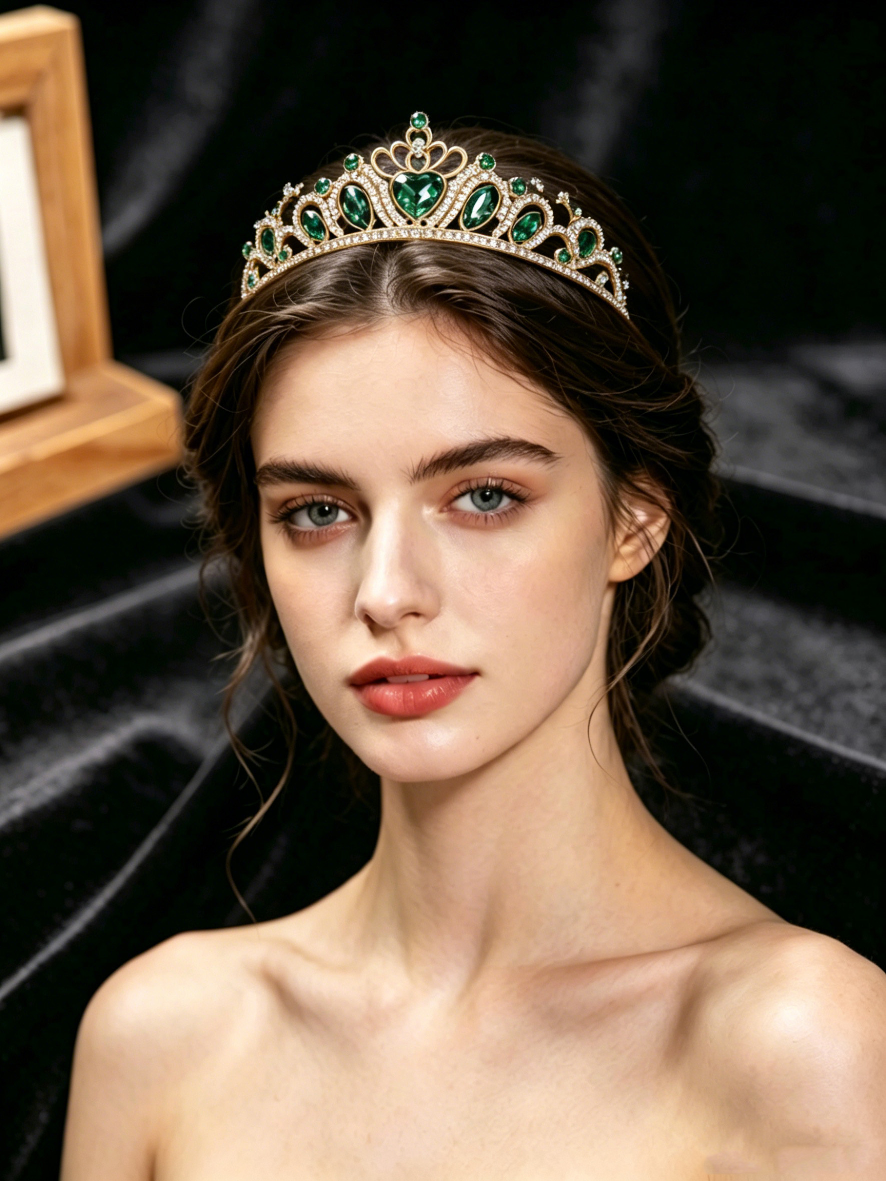 Women Formal Wear For Wedding - Retro Heart-Shaped Emerald Green Rhinestone Crown