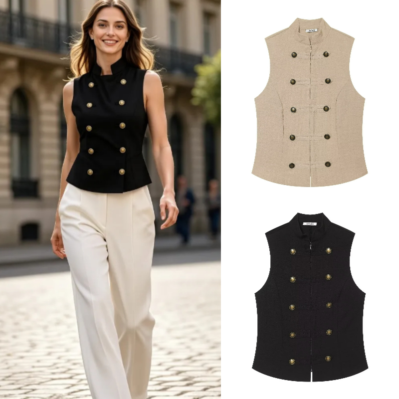 Women Formal Wear Shirts - Women's Slim Fit Sleeveless Button Down
