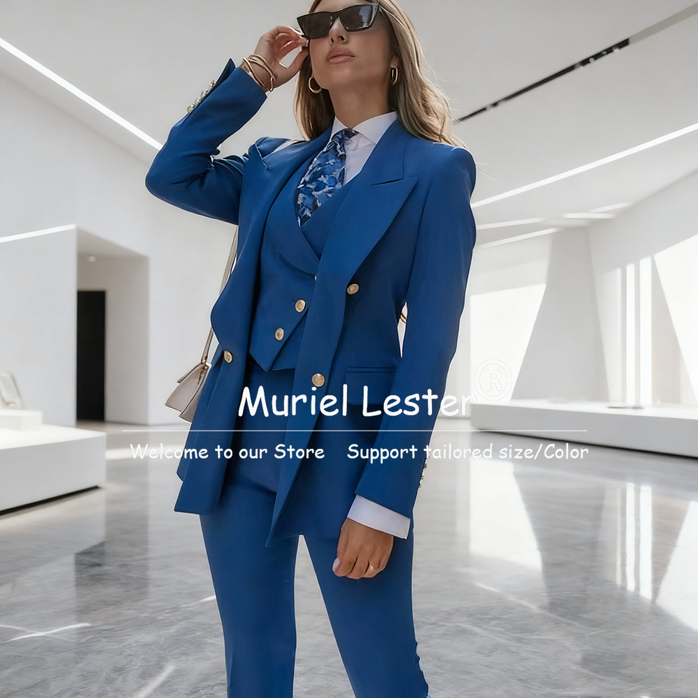 Elegant Blue Women's Suits Dou - Blazer Set Women Formal 评论和价格