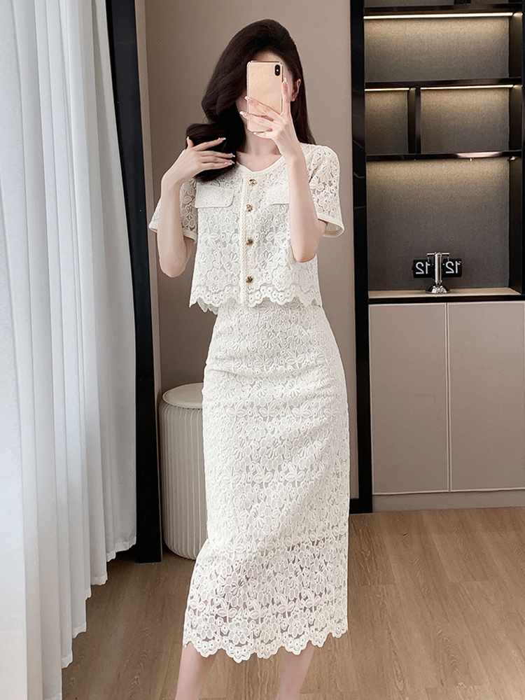 Summer Women Elegant Lace Flor - Pencil Skirt Midi 评论和价格