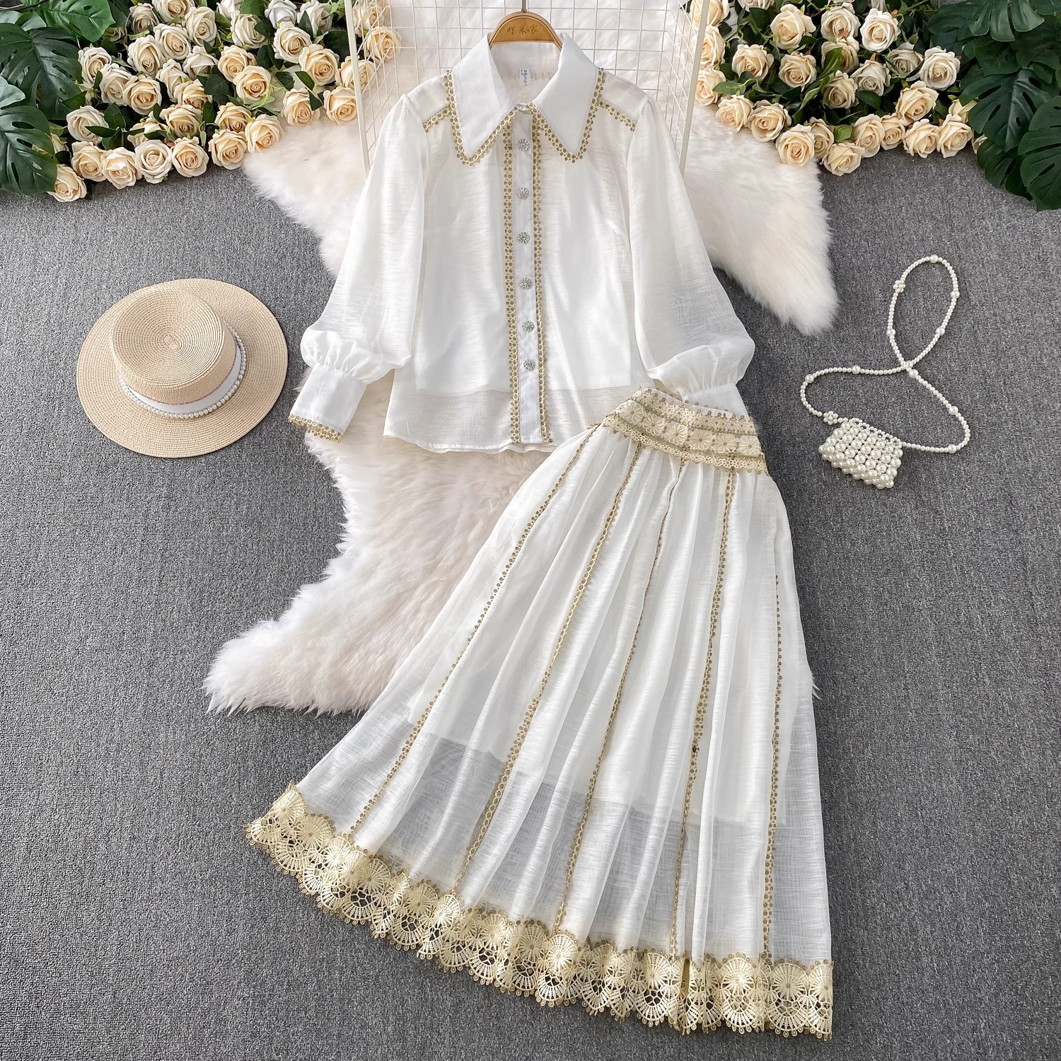 Elegant Shirt Skirt Suit Women - Pencil Skirt Midi 评论和价格