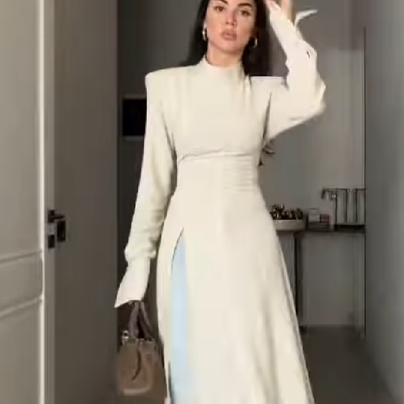 Women's Elegant High Neck Long - Women Formal Wear Tops 评论和价格