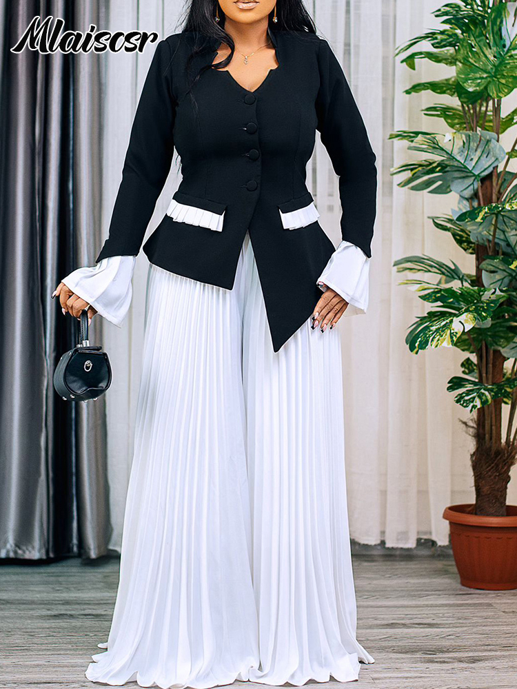 Mlaiscsr Elegant Blue White 2- - Blazer Set Women Formal 评论和价格