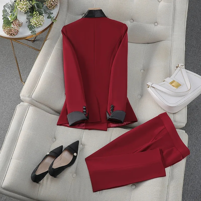 Elegant Red Black Women Pant S - Women Formal Wear With Black Blazer 评论和价格