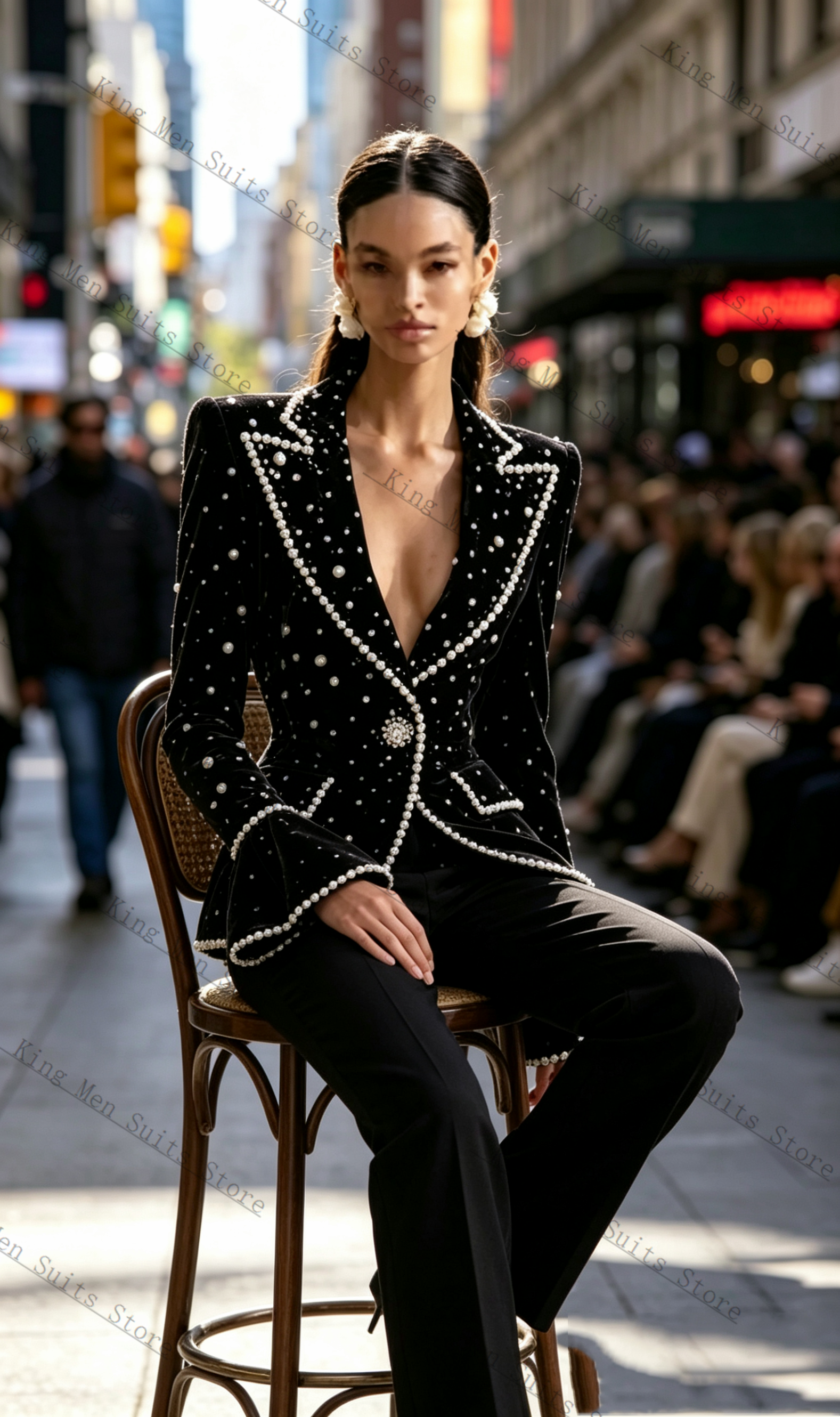 Pearls Black Formal Women Suit - Women Formal Wear With Black Blazer 评论和价格