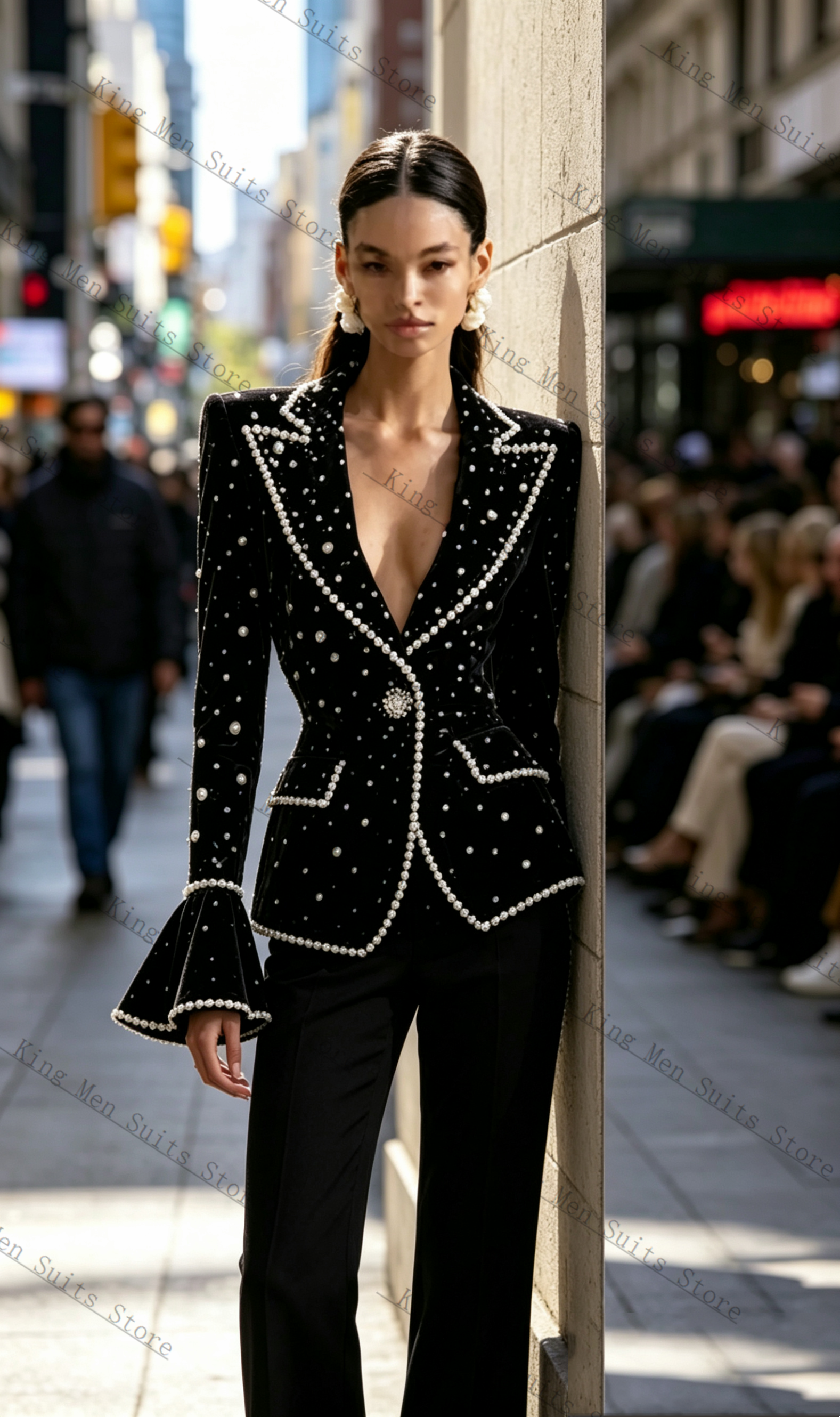 Pearls Black Formal Women Suit - Women Formal Wear With Black Blazer 评论和价格