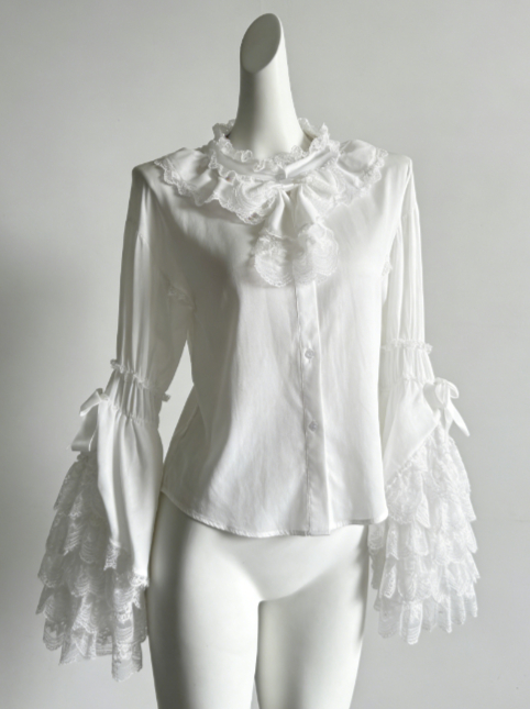 Kawaii Lolita Blouse Pearl But - Women Formal Blouses For Evening Wear 评论和价格