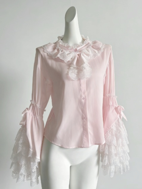 Kawaii Lolita Blouse Pearl But - Women Formal Blouses For Evening Wear 评论和价格