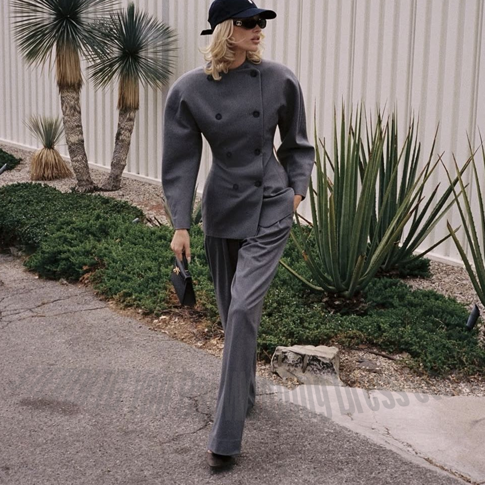 Classic Grey Women's Suit Set  - Women Formal Wear Shirts 评论和价格
