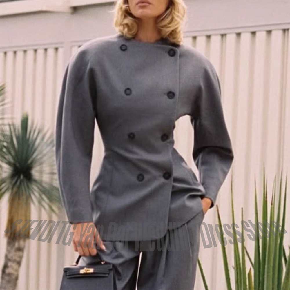 Classic Grey Women's Suit Set  - Women Formal Wear Shirts 评论和价格