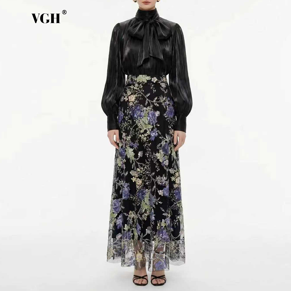 VGH Elegant Chic Black Floral  - Women Formal Blouses For Evening Wear 评论和价格