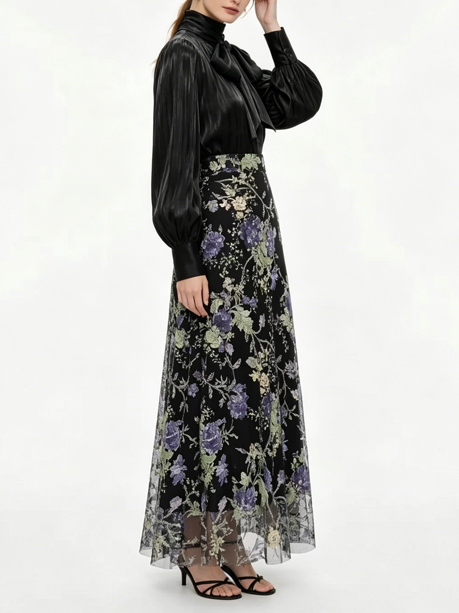 VGH Elegant Chic Black Floral  - Women Formal Blouses For Evening Wear 评论和价格