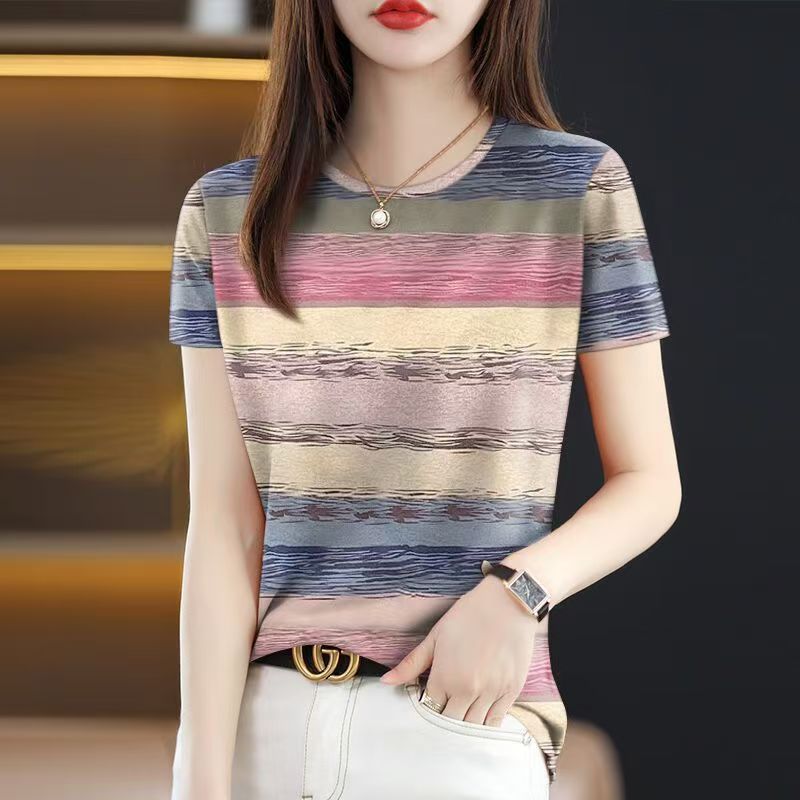 New Summer Round Neck Short-sl - Women Formal Wear Tops 评论和价格