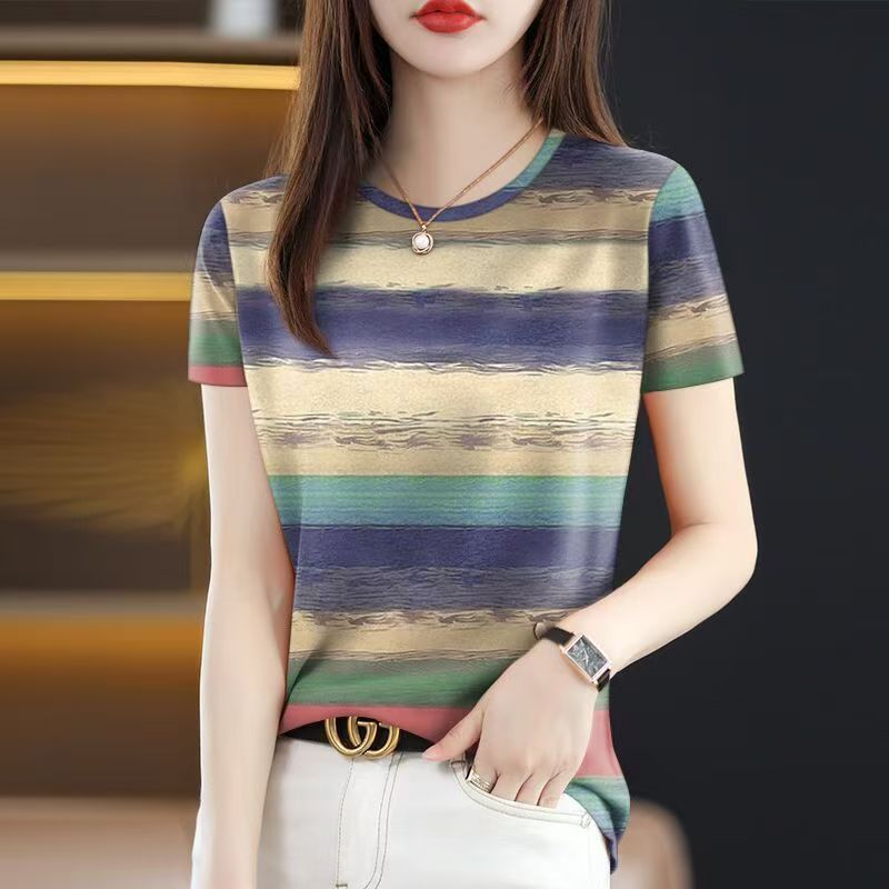 New Summer Round Neck Short-sl - Women Formal Wear Tops 评论和价格